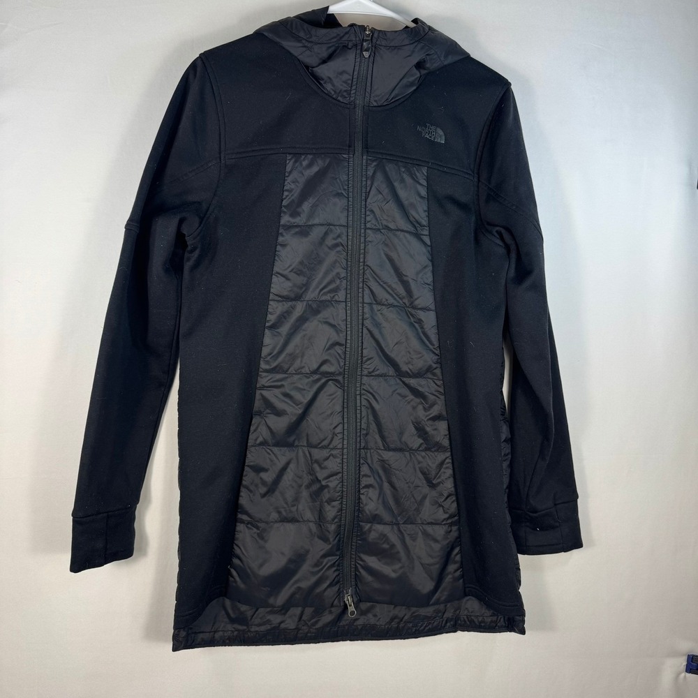 The North Face Womens Black Hybrid Quilted Fleece Hooded Parka Jacket Size M